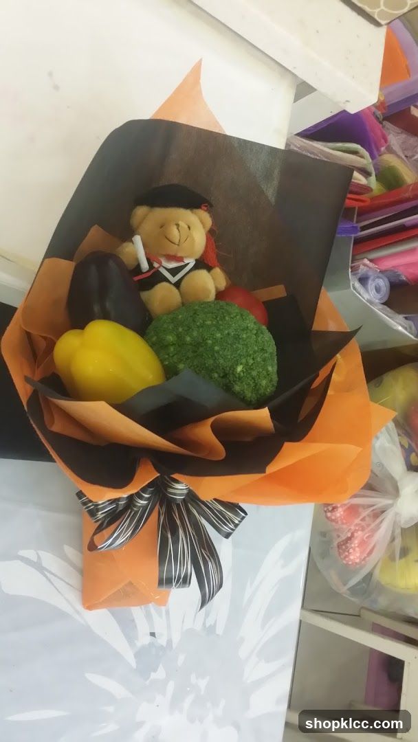 Graduation Teddy Bear and Vegetable Bouquet