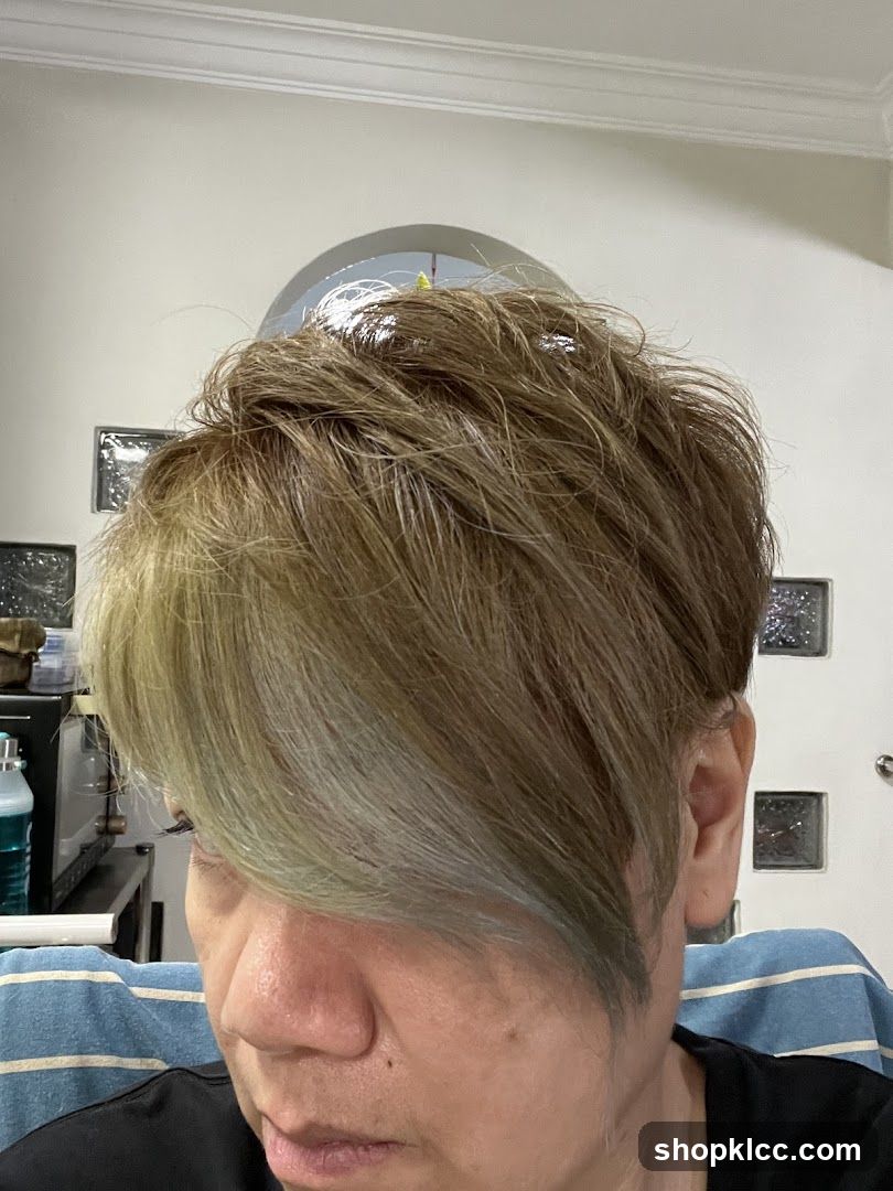 Woman with layered, asymmetrically cut hair