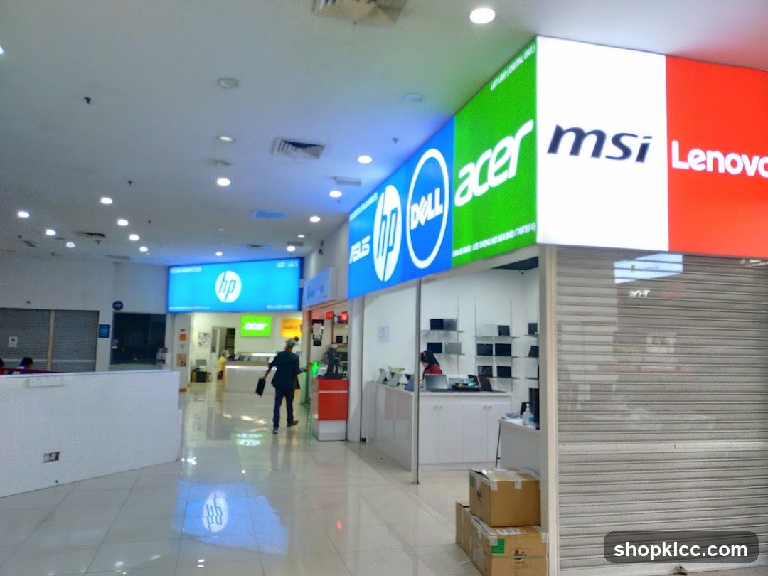 Computer store with brand signage