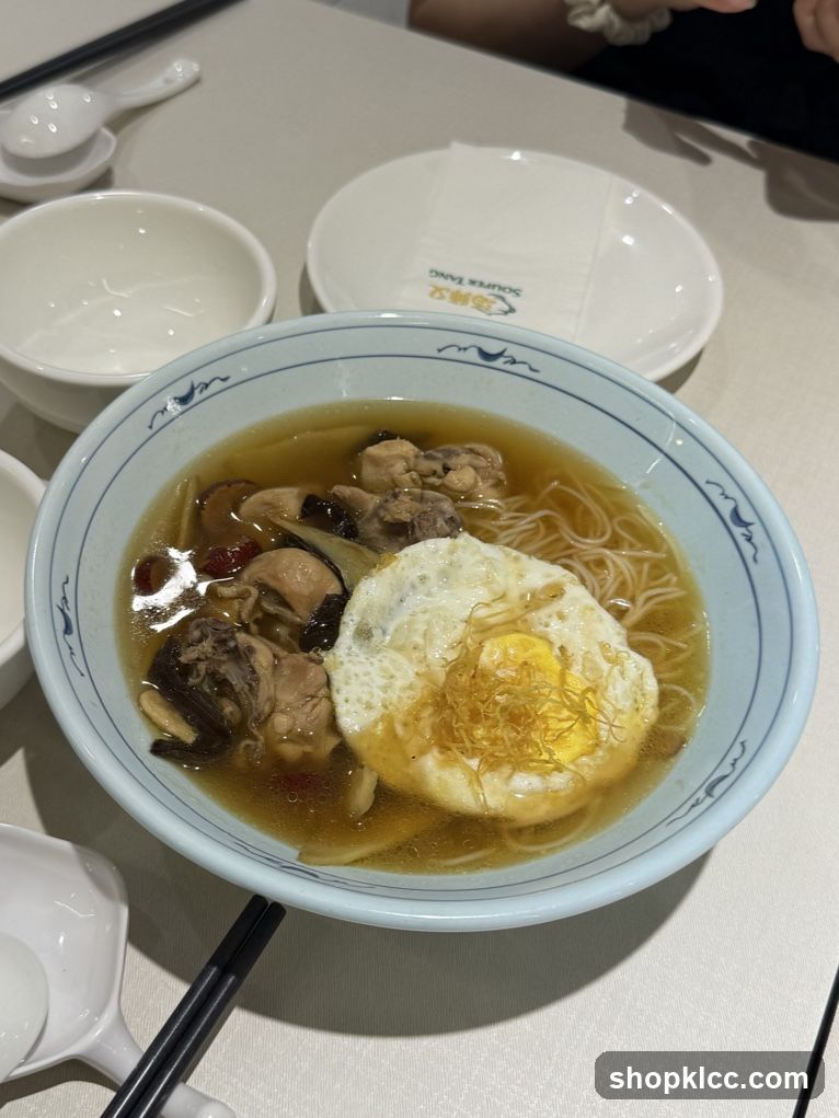 Chicken Noodle Soup with Fried Egg