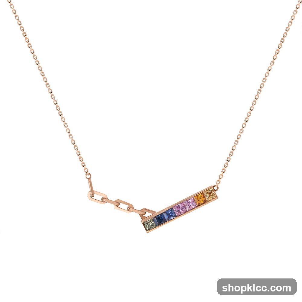 Rainbow Sapphire Bar Necklace