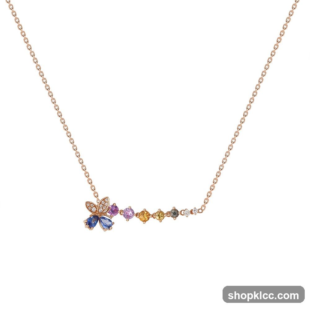 Butterfly necklace with colorful gemstones