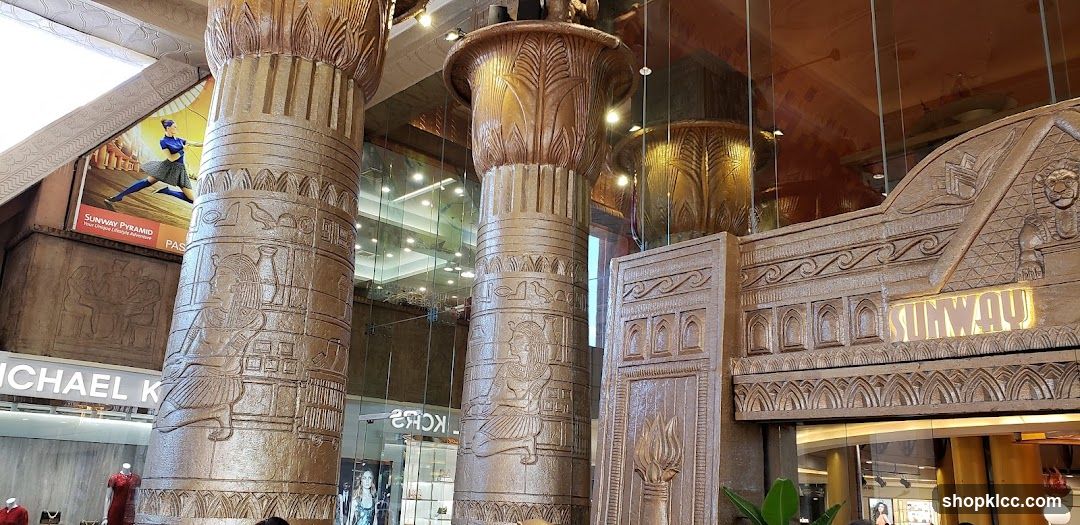 Egyptian-themed interior with shops