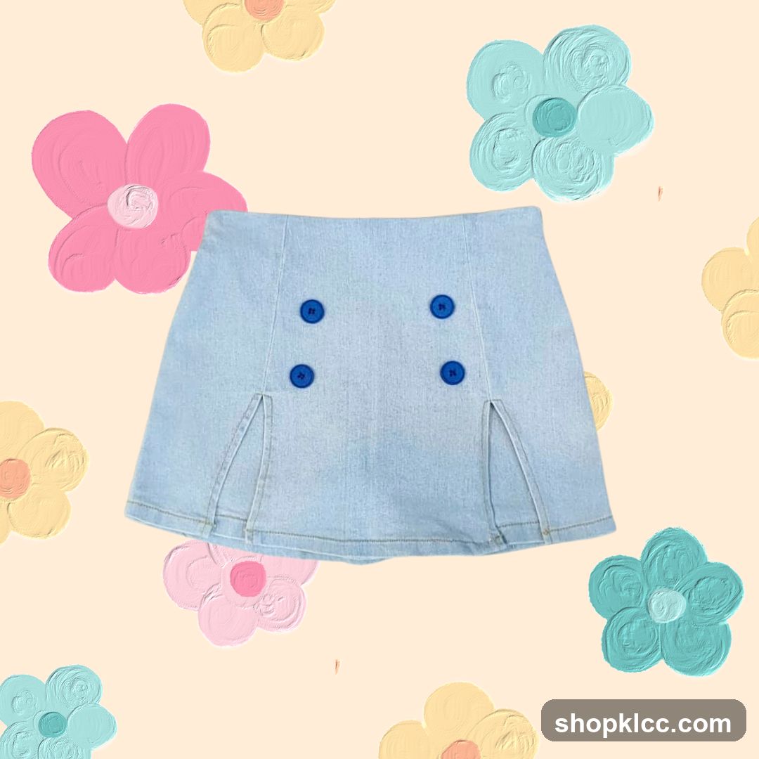 Denim Skirt with Blue Buttons