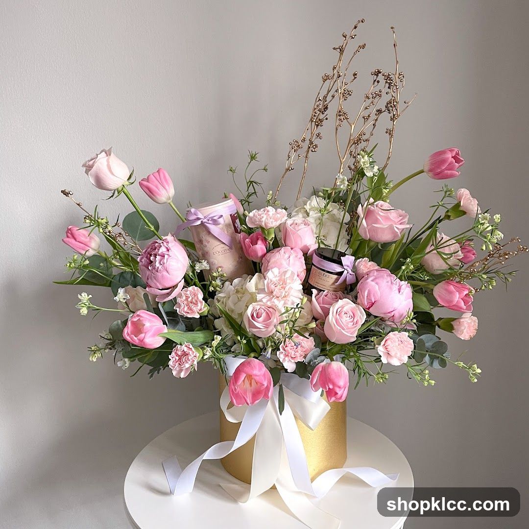 Pink Floral Arrangement with L'Occitane Products