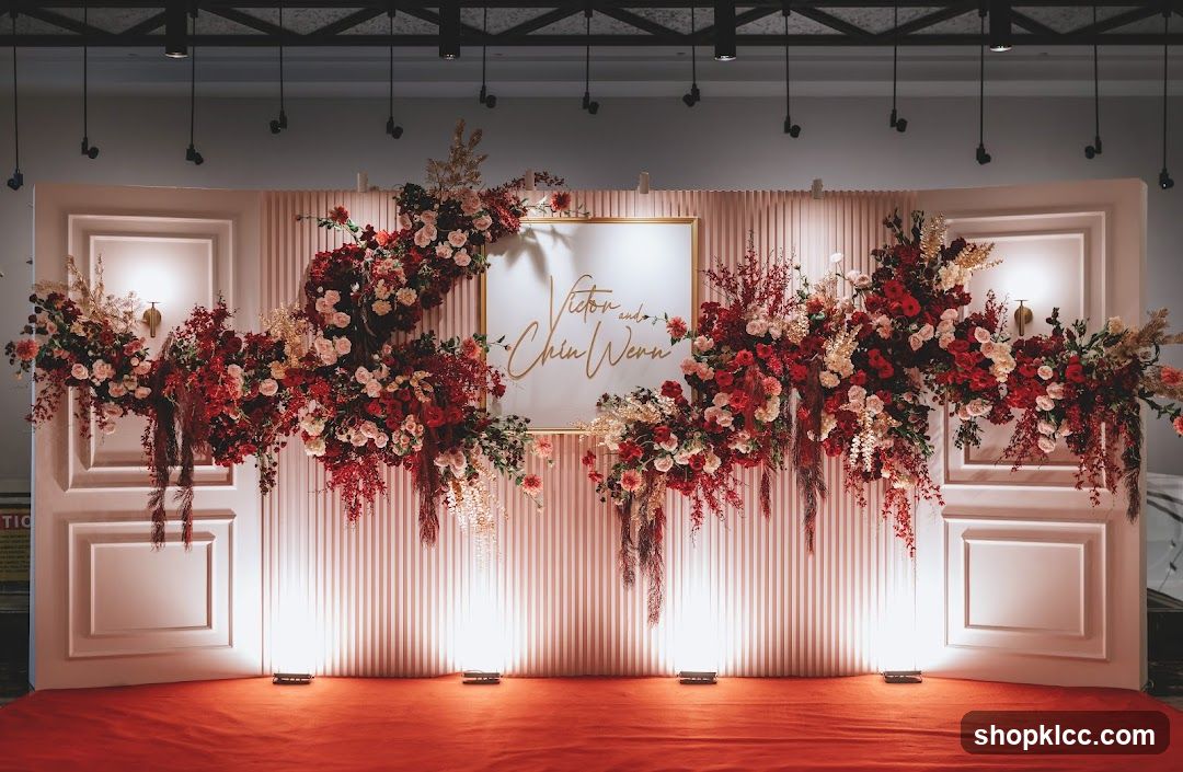 Wedding backdrop with floral arrangements
