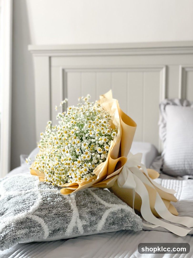 Bouquet of Daisies on a Bed