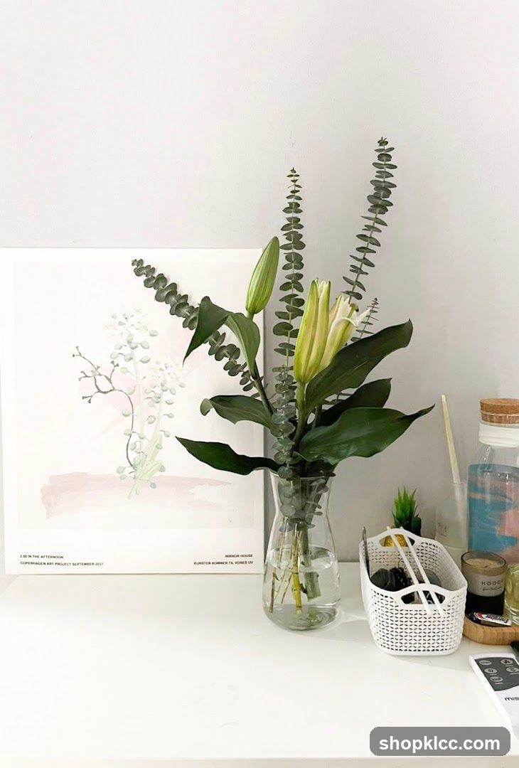Desk Decor with Flowers and Artwork
