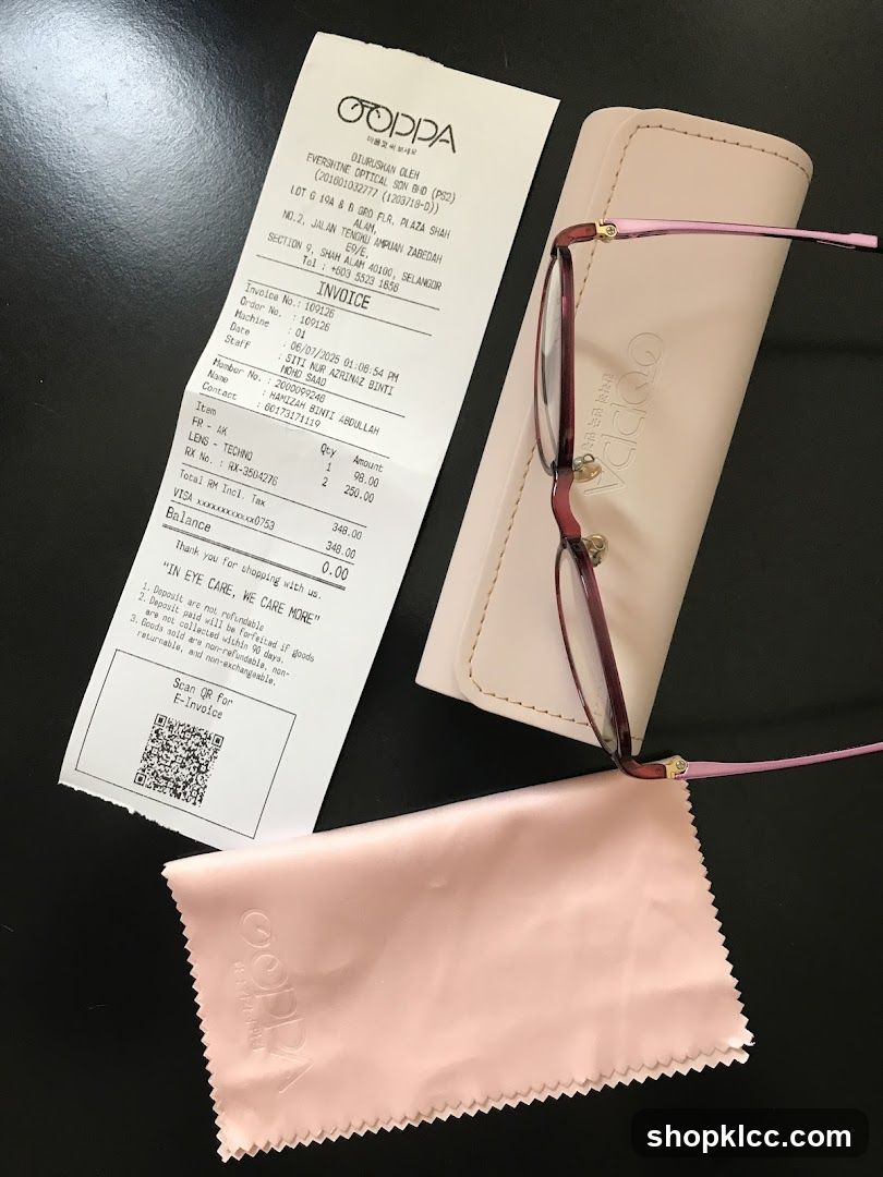 Eyeglasses and Invoice