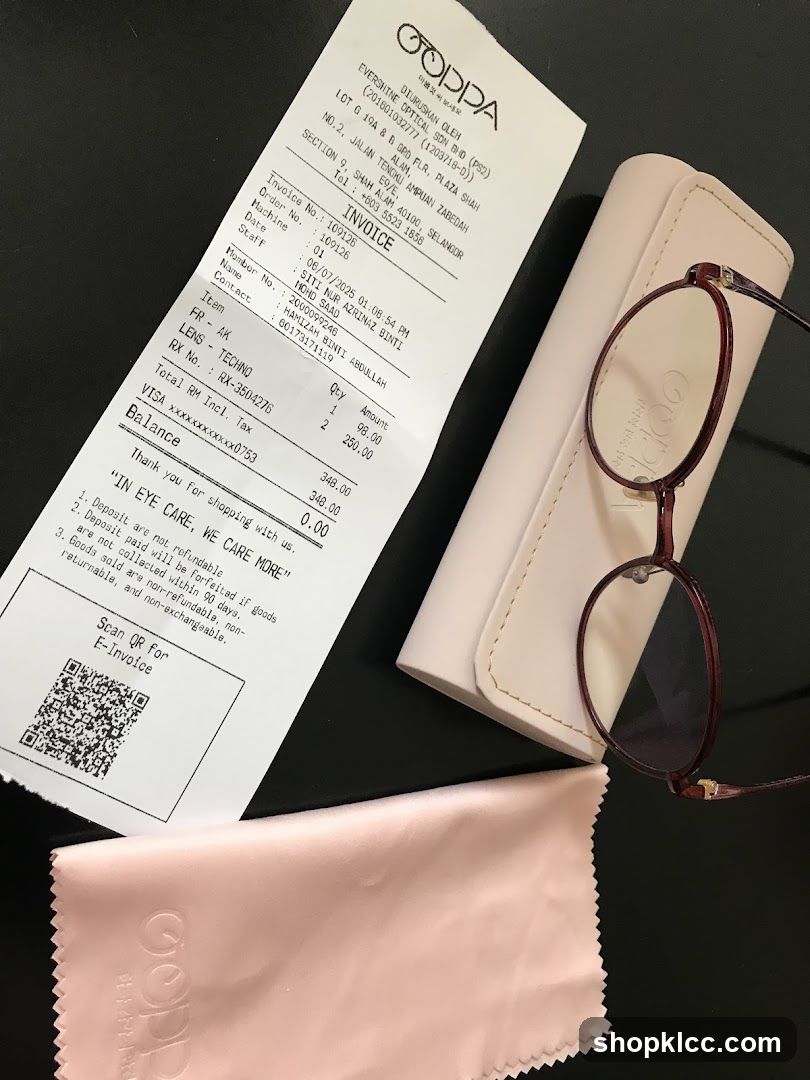 Eyeglasses and Receipt