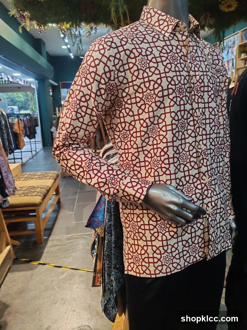 Mannequin wearing a patterned shirt