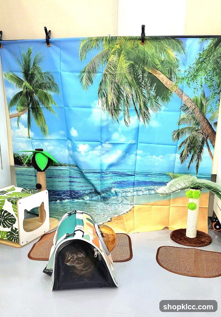 Cat Carrier and Tropical Backdrop