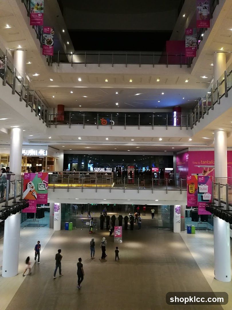 Mall Interior with Shops and People