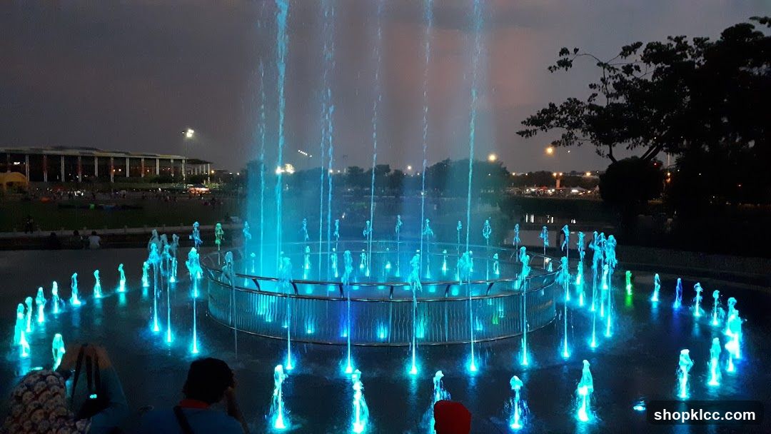 Illuminated Fountain Display at Dusk