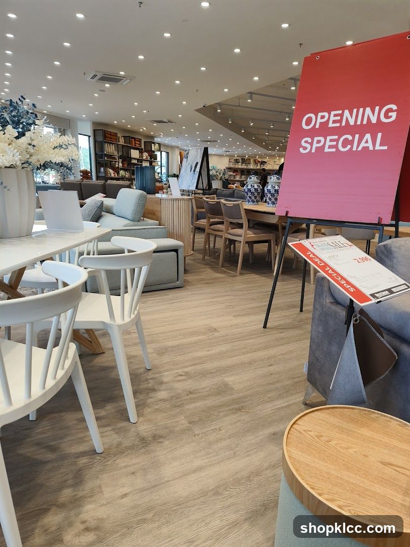 Furniture Store Interior with Opening Special Sign