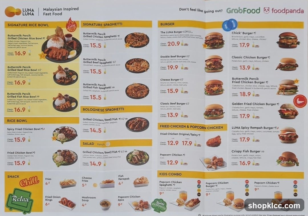 LUNA Malaysian Inspired Fast Food Menu