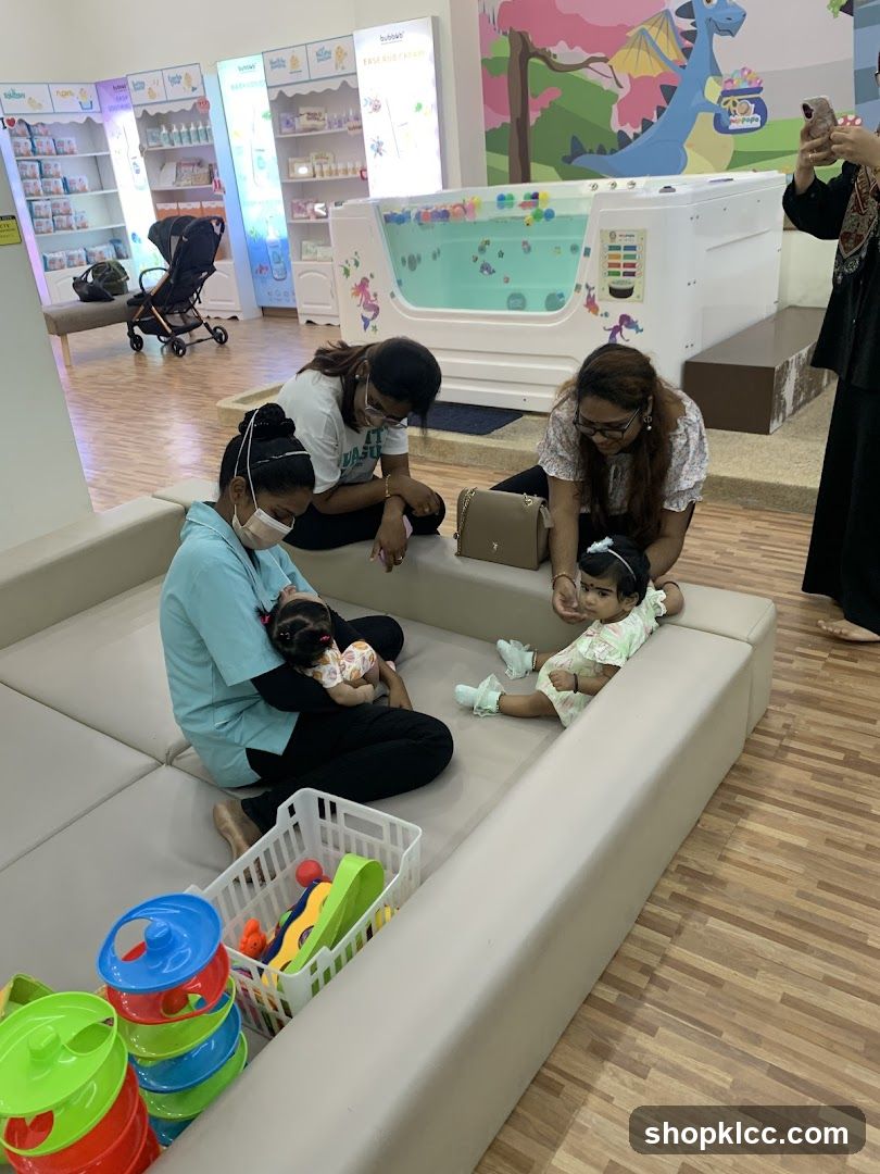 Babies and caregivers in a play area