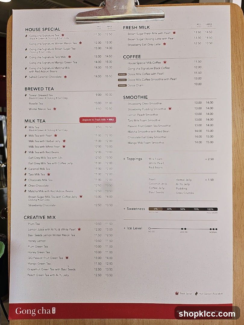 Gong cha Menu