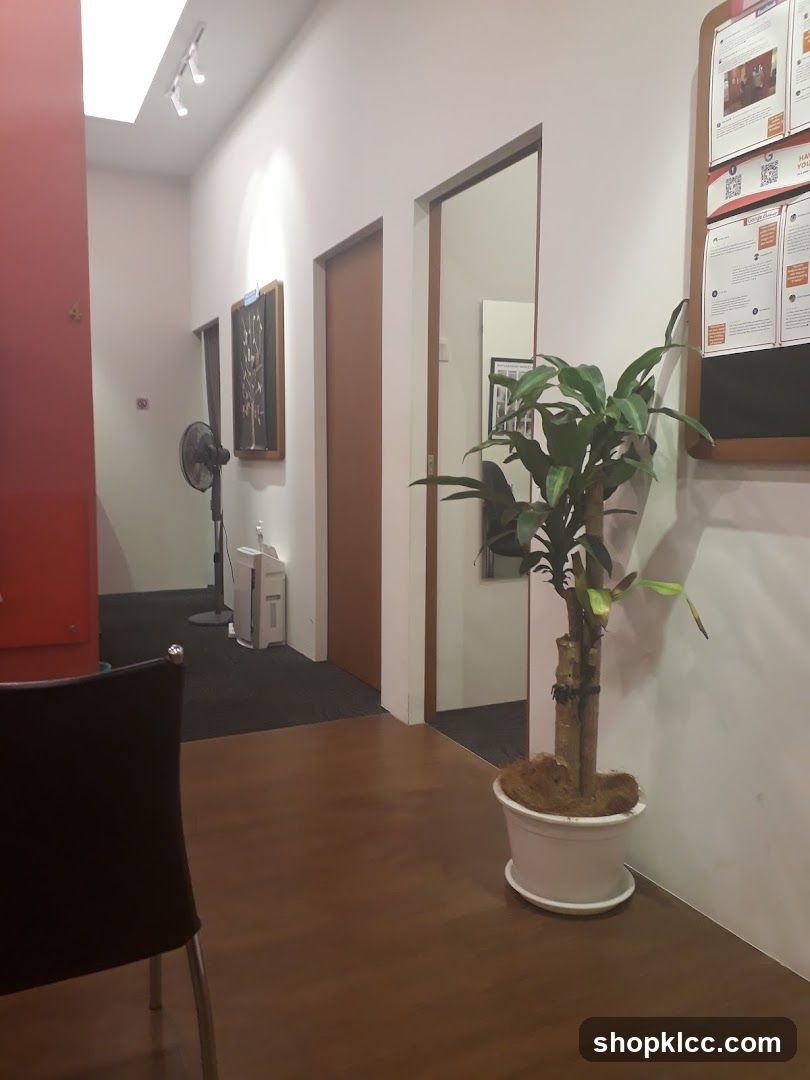 Office Hallway with Plant and Bulletin Board