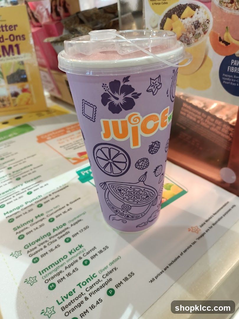 Juice cup on a menu