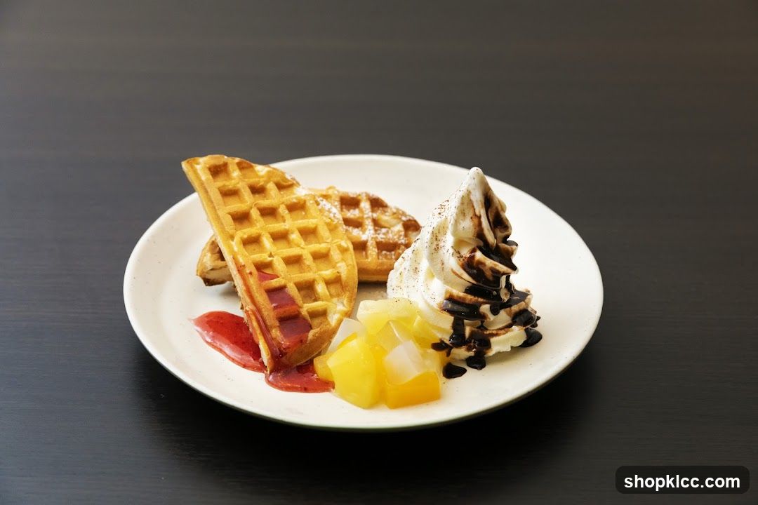 Waffles with Ice Cream and Fruit