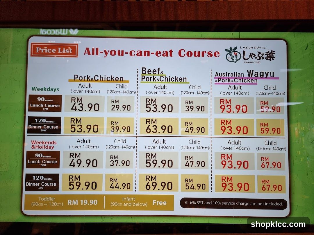 All-you-can-eat Course Price List