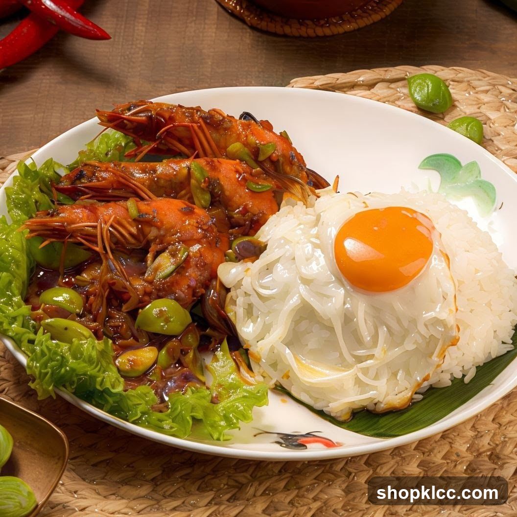 Stir-fried Prawns with Rice and Fried Egg
