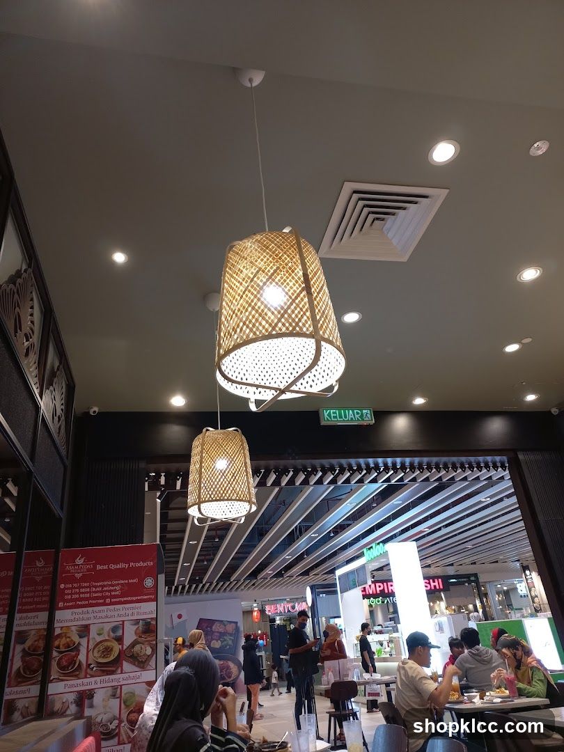 Restaurant Interior with Bamboo Lamps