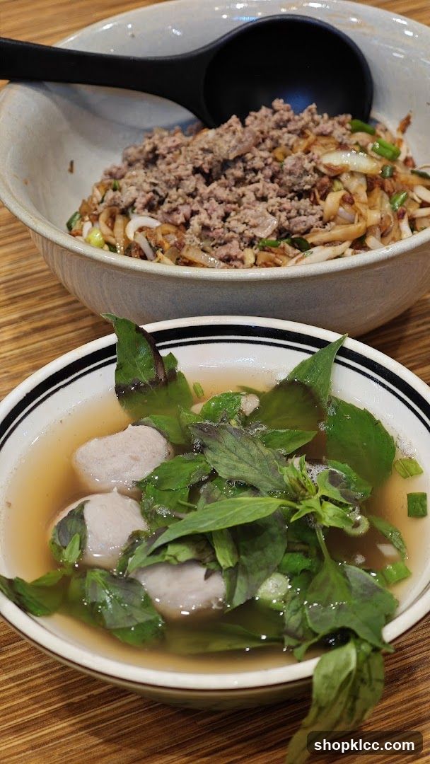Noodle Soup with Meatballs and Ground Meat