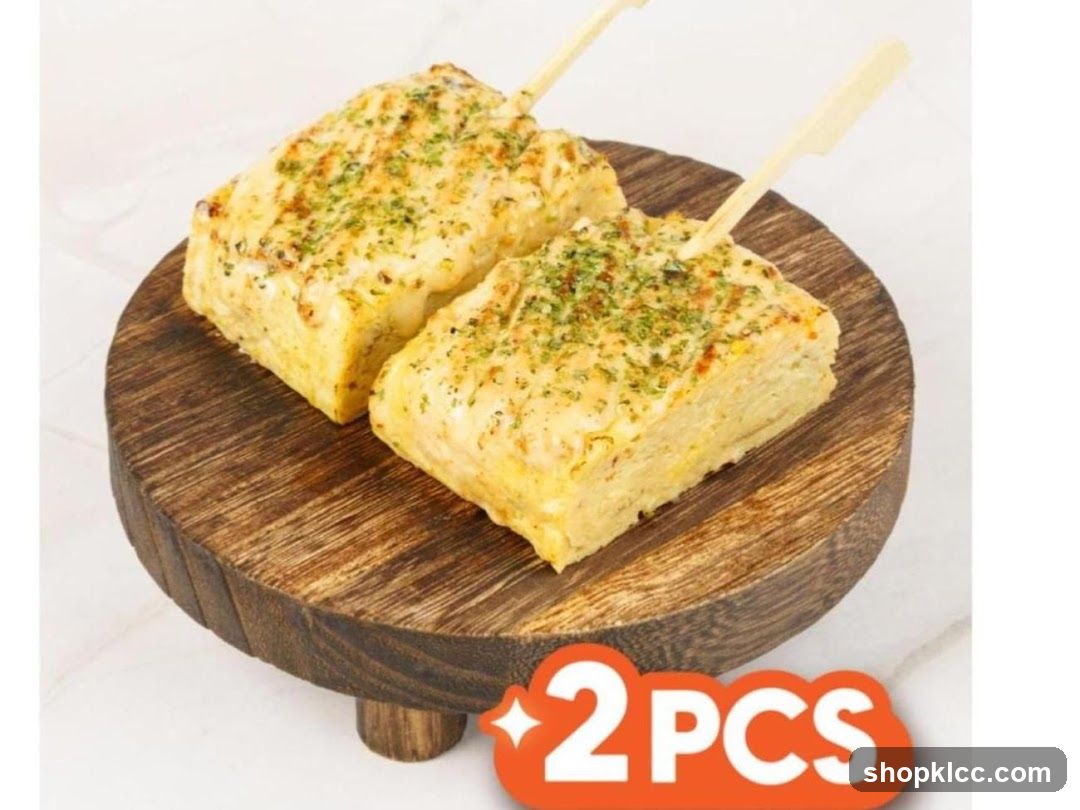 Two pieces of food on a wooden stand