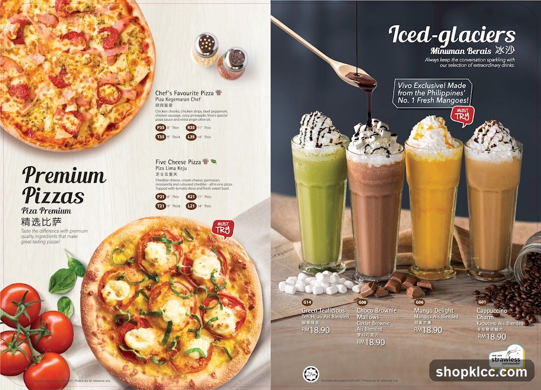 Premium Pizzas and Iced-glaciers Menu