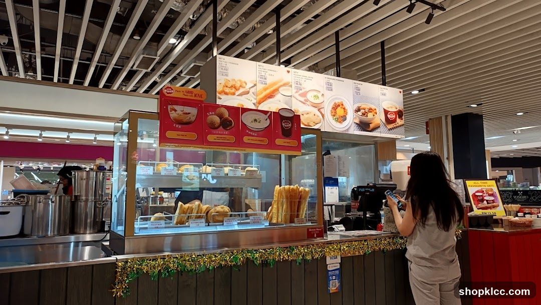 Food stall counter with menu and display case