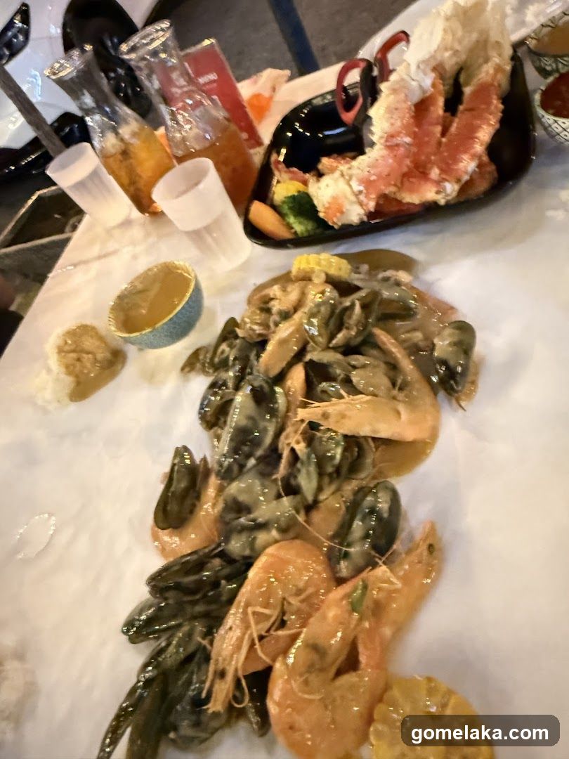 Seafood platter at dining table