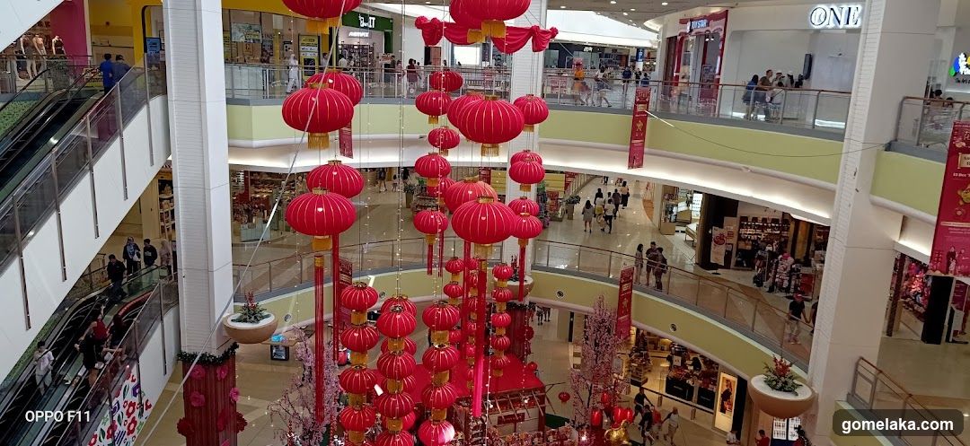 Shopping Mall Interior with Red Lantern Decorations