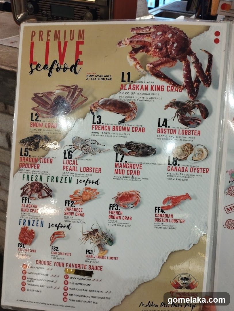 Premium Live Seafood Menu