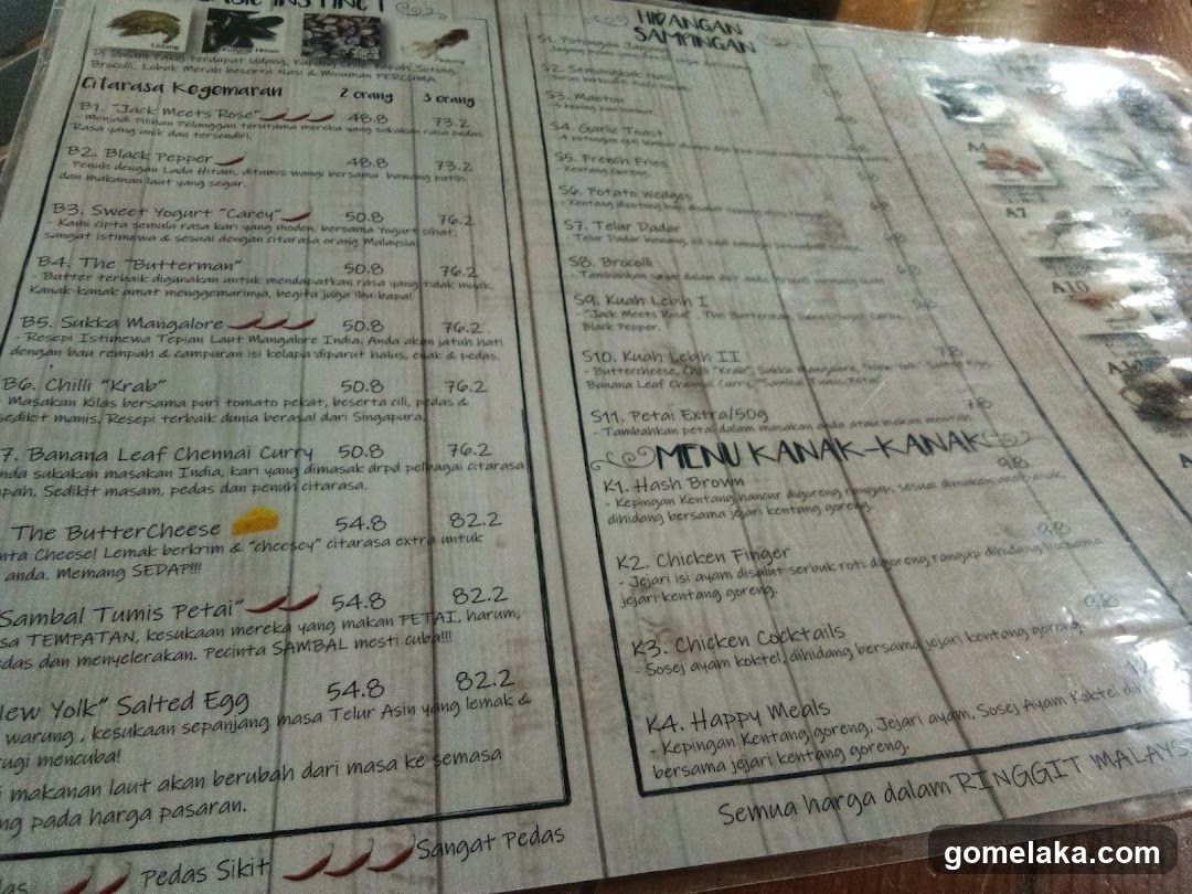 Restaurant Menu in Malay