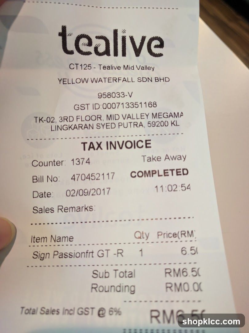 Tealive Receipt