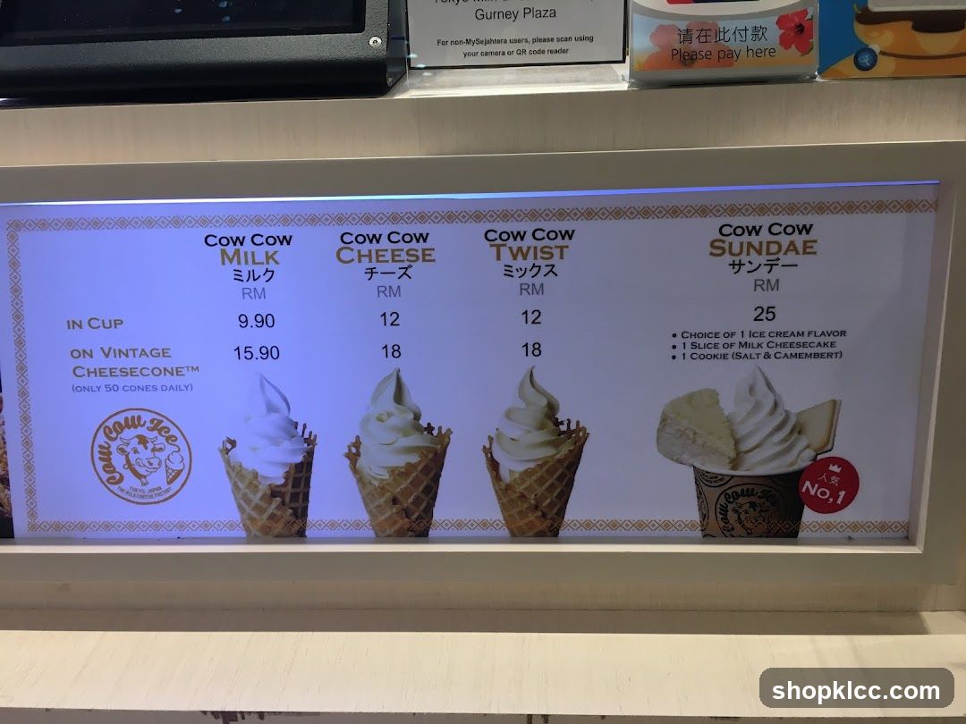 Cow Cow Ice Cream Menu