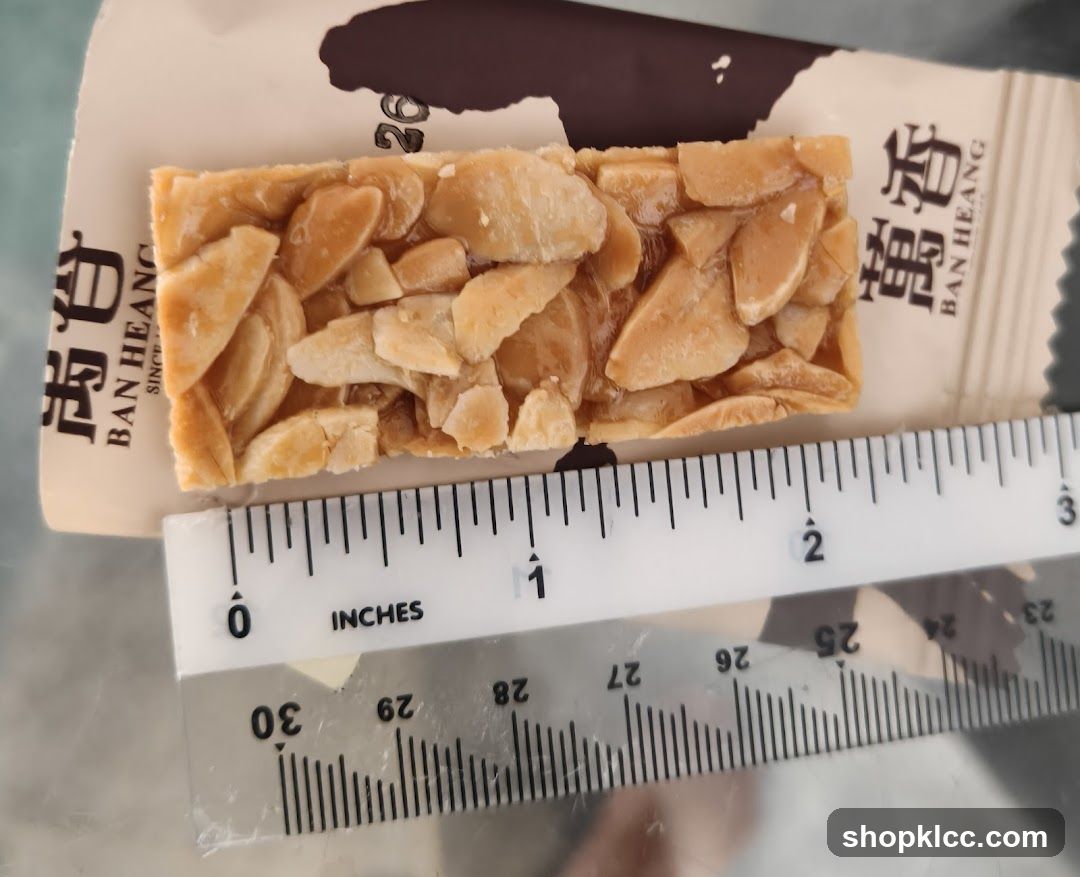 Almond brittle bar with ruler