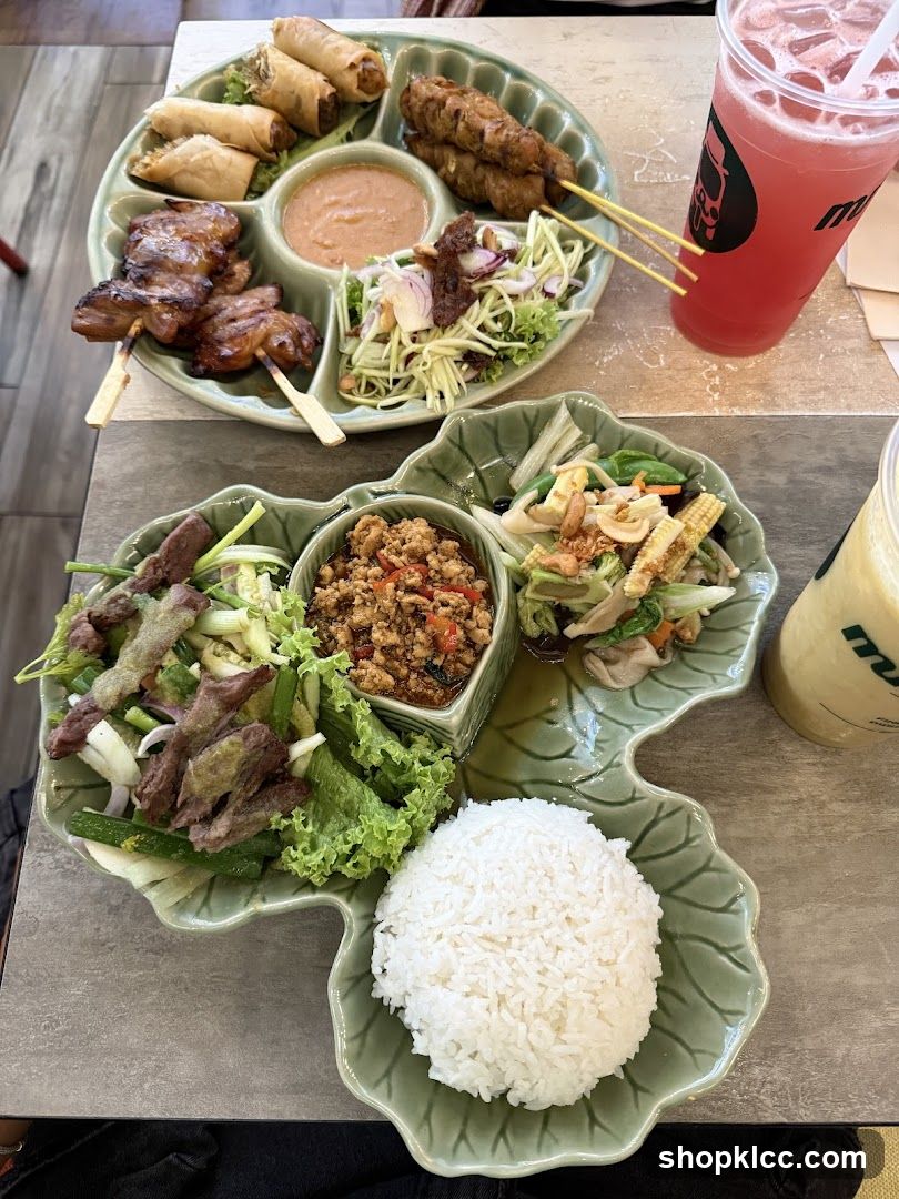 Thai Food Platter and Drinks
