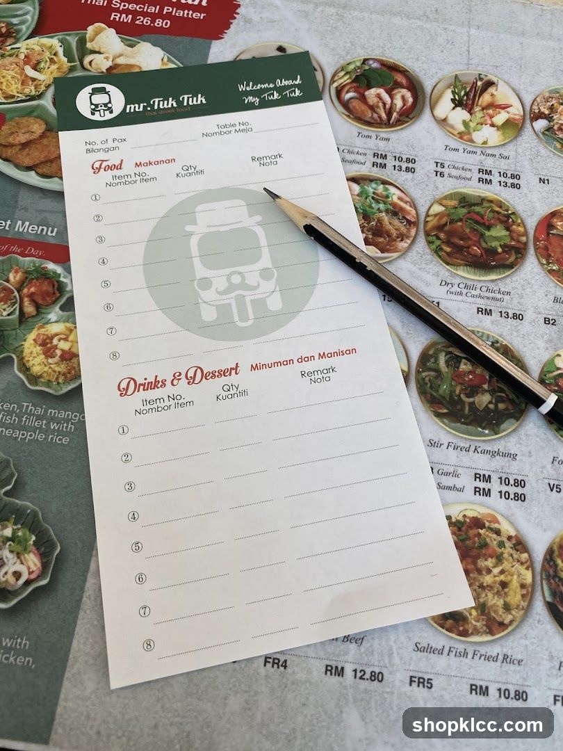 Mr. Tuk Tuk Menu