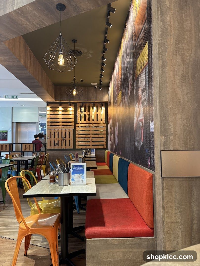Restaurant Interior with Colorful Seating