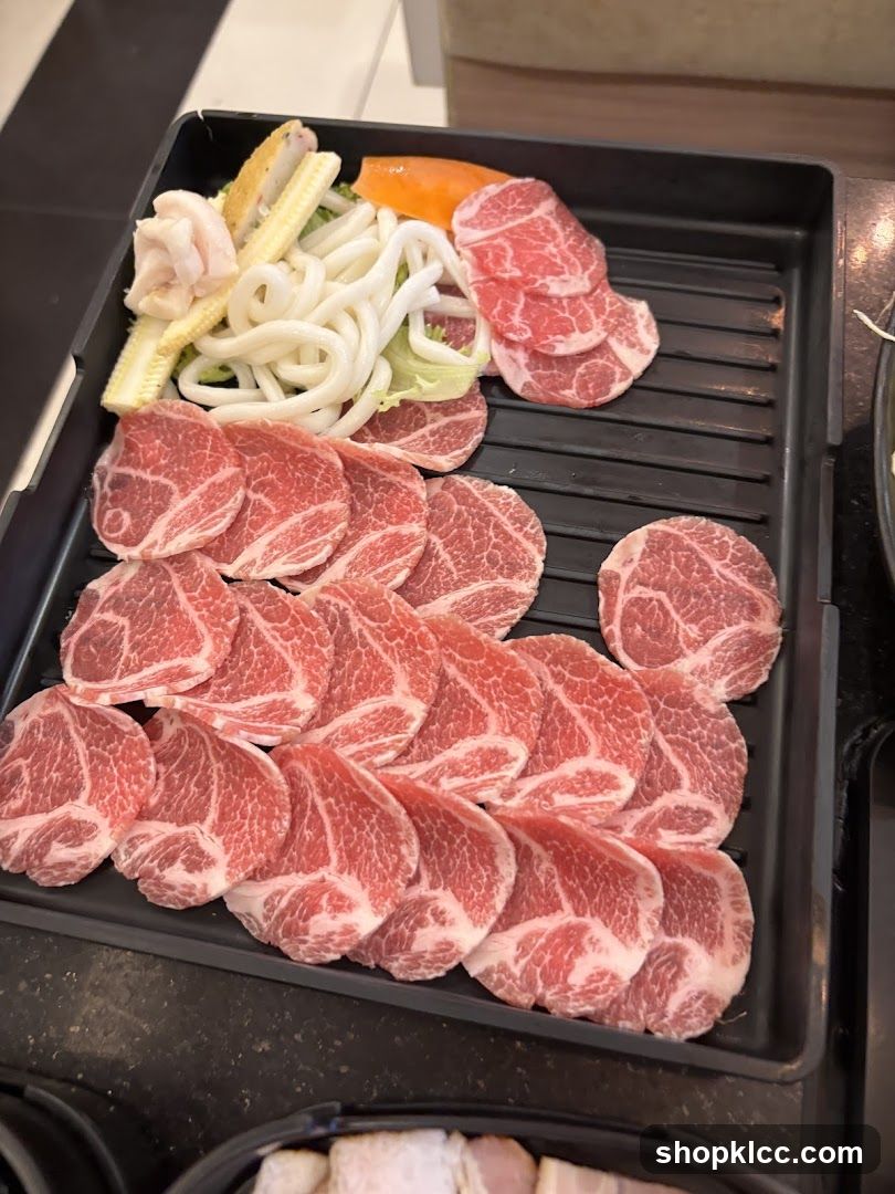 Thinly Sliced Raw Meat and Vegetables