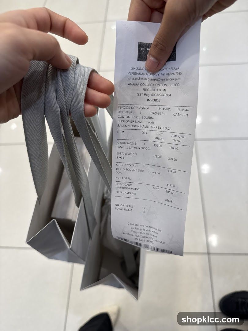 Receipt from Charles & Keith