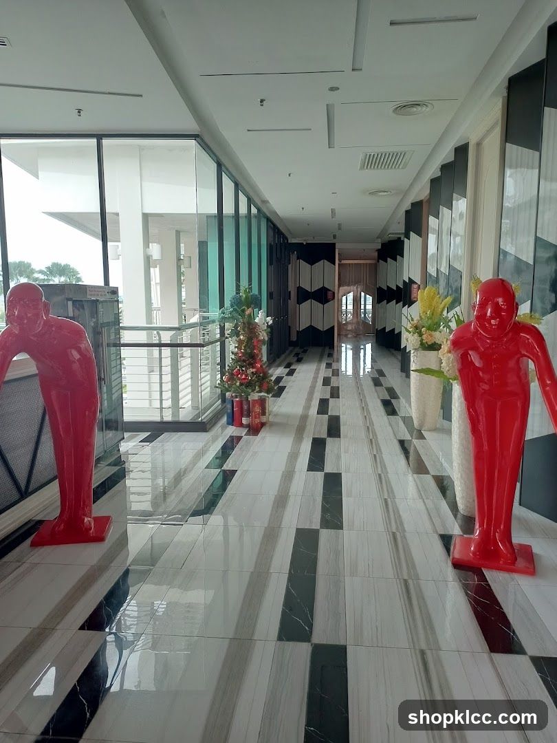 Modern Hallway with Red Sculptures