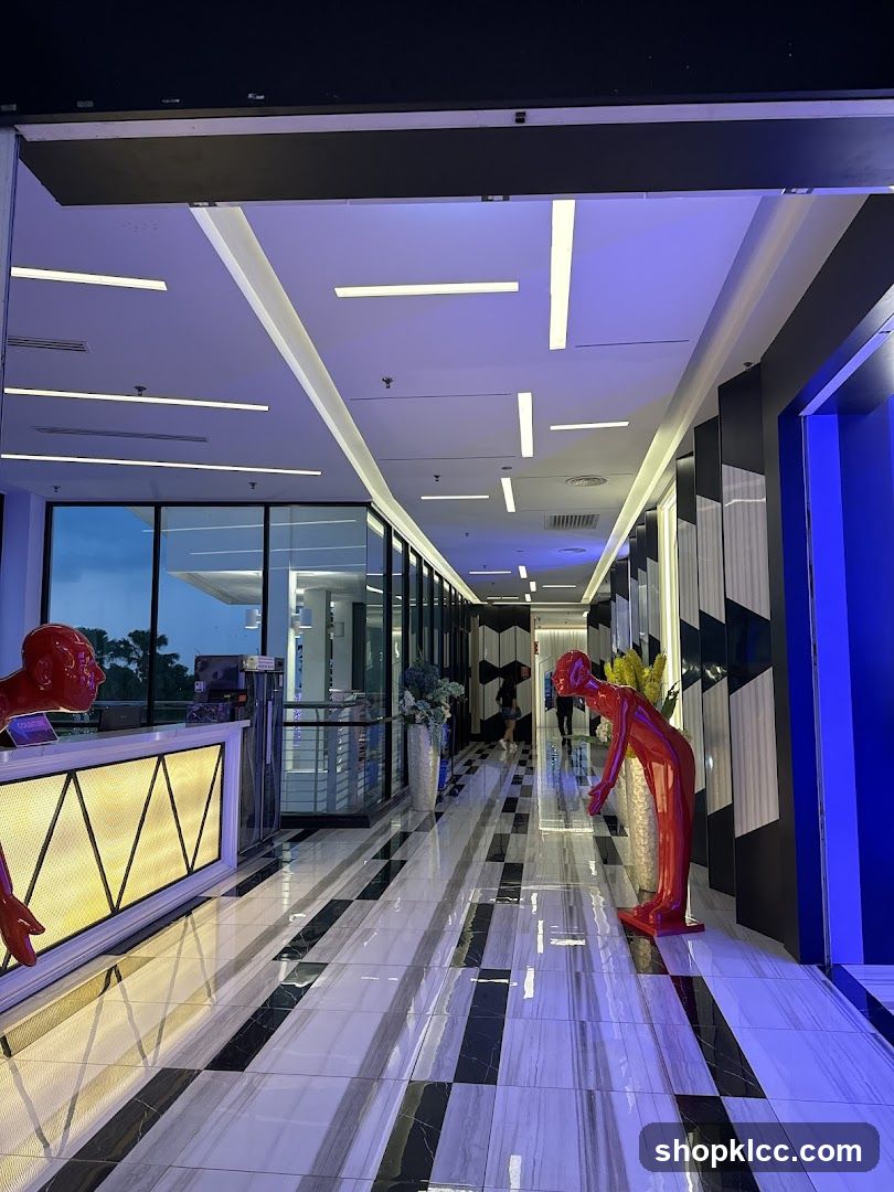 Modern Hallway with Sculptures