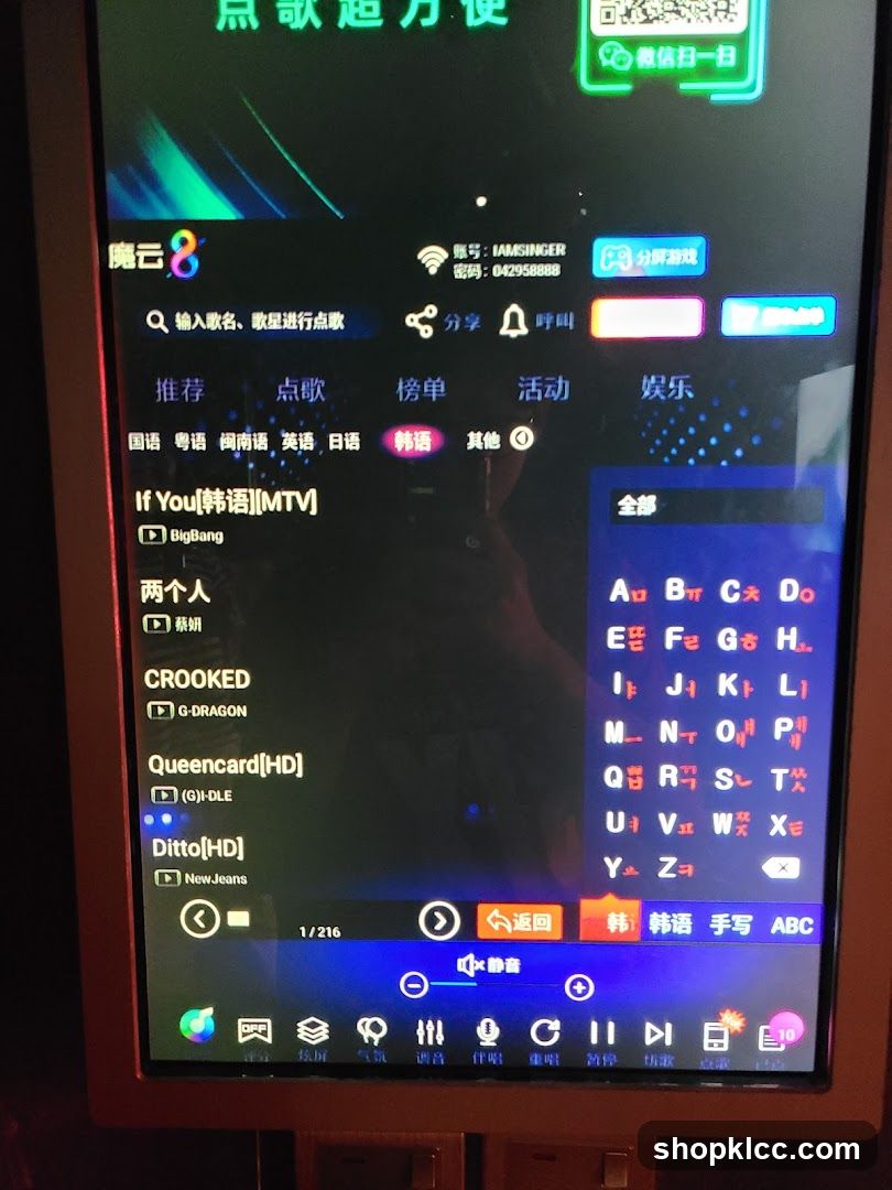 Karaoke Song Selection Screen