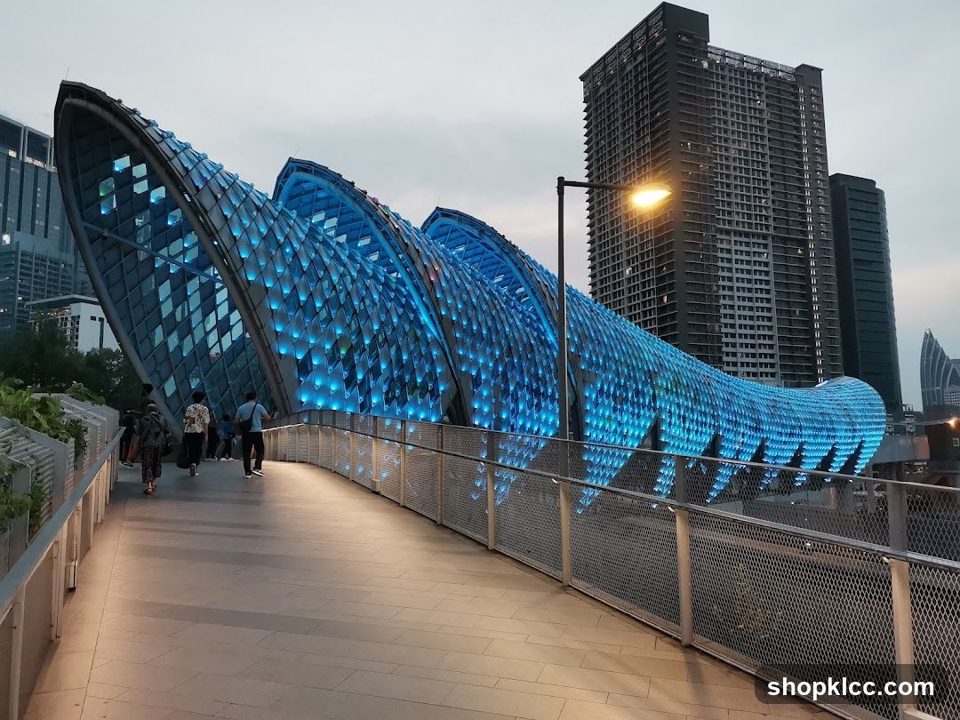 Illuminated Pedestrian Bridge at Dusk