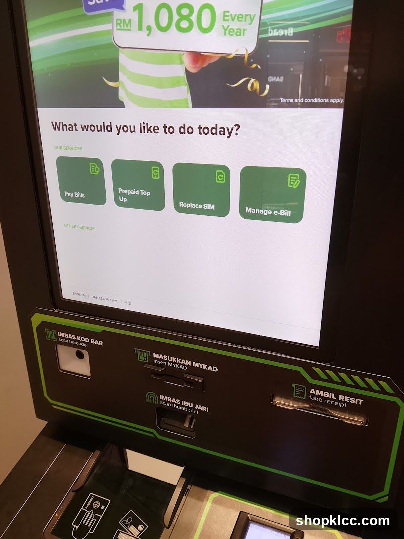 Self-service kiosk screen