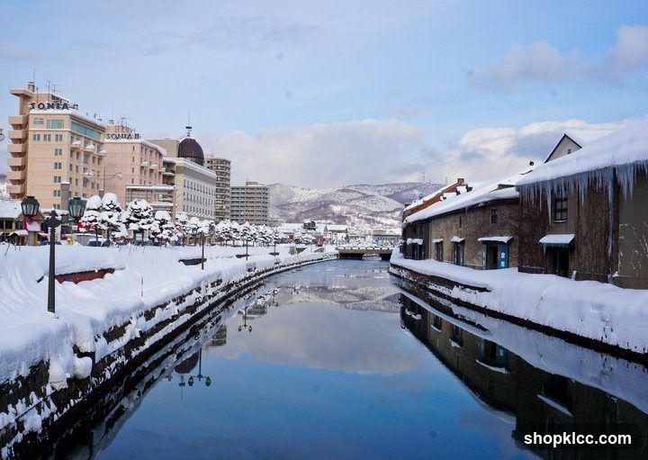 Snowy Canal Scene in Hakodate, Japan